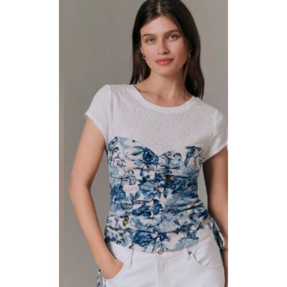 Anthropologie Women's Maeve Ruched Corset Short-Sleeve Top XXS NWT 78
